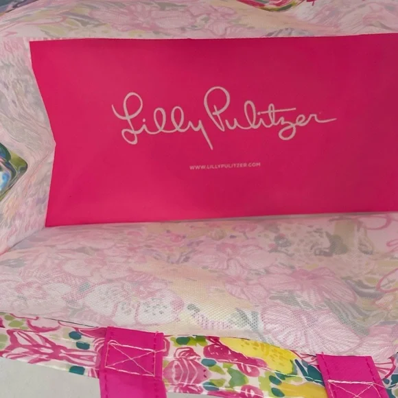 Lilly Pulitzer Floral Garden Pink Reusable Tote Shopping Bag Hibiscus Maui 11x9" - Picture 3 of 9